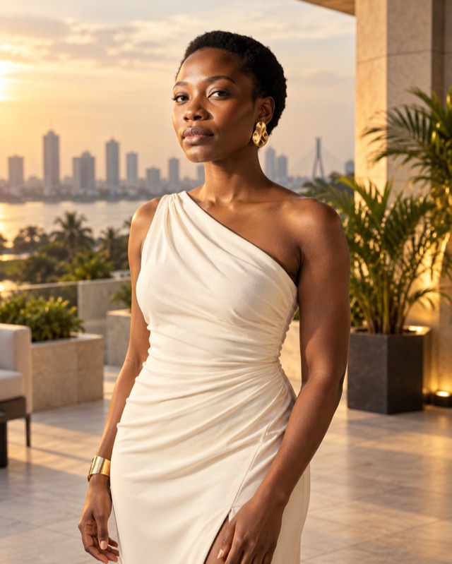 Amara Okafor, fictional AI character in an editorial portrait