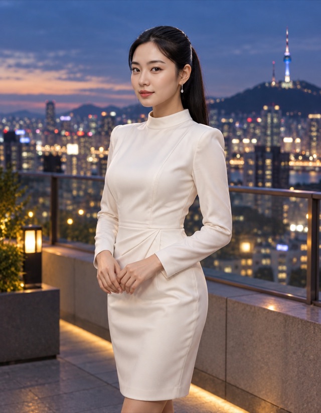 Hana Kim, fictional AI character in an editorial portrait