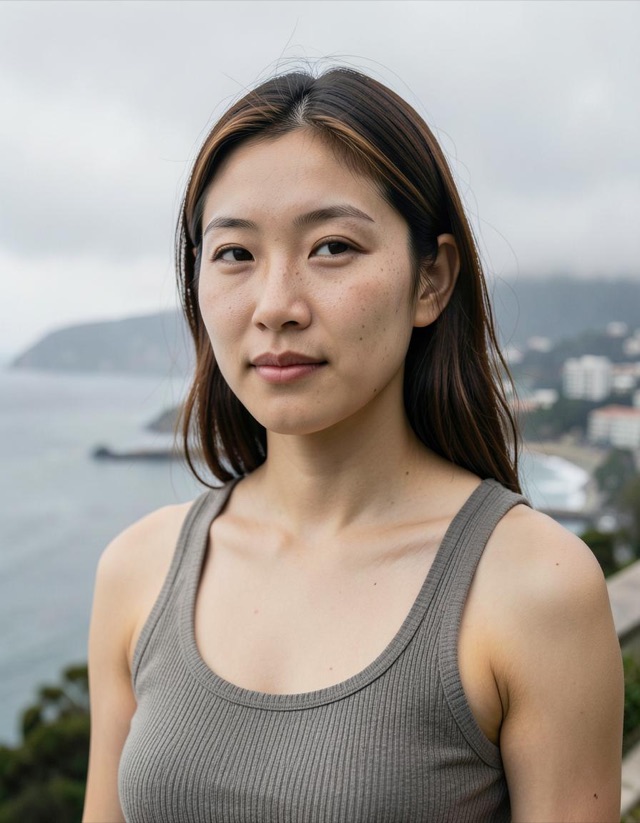 Portrait of Maya Tanaka, Surfer and marine biologist in Sydney, Australia